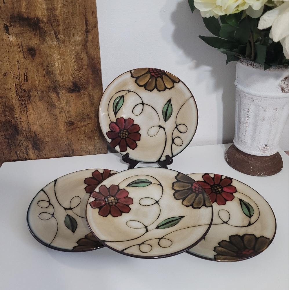 Pfaltzgraff Brickson Poppy Ceramic Plate, Lot Of 4